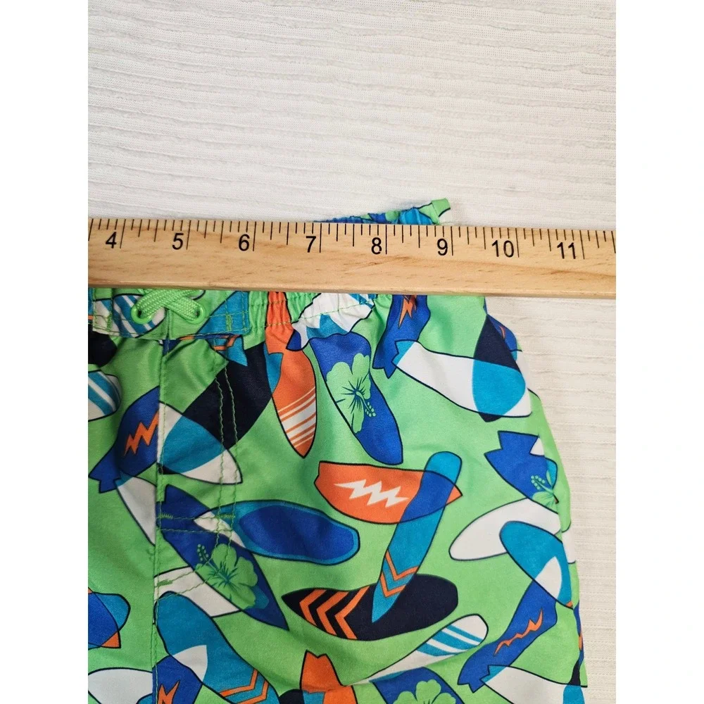 Healthtex Boys 4T Swim Trunks Glow Green Surfboard Print Mesh Lined HTB18700